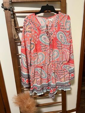 Red Camel Coral Paisley Romper